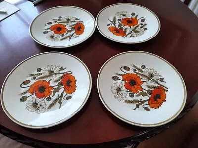 £15.99 • Buy J & G Meakin Salad/Cake/Side Plates X 4 Poppy Design 70's Retro Studio Pottery