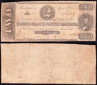 T-61 1863 $2 Confederate CSA Note! FREE SHIPPING! 23359 • $55