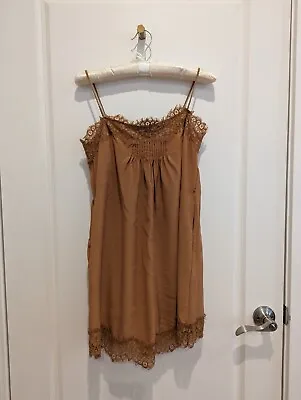 Zimmermann Silk Playsuit - Deep Sand - 0 - Gupuire Lace Trim With Braided Cords • $90