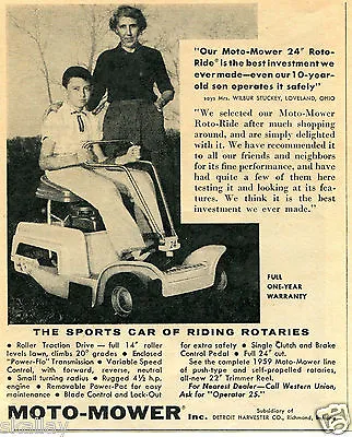 1959 Print Ad Of Detroit Harvester Co Moto-Mower Roto-Ride Lawn Mower • $9.99