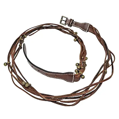 J Crew Brown  Leather Belt Size Large Multi Strand Brass Hardware Belt • $19.95