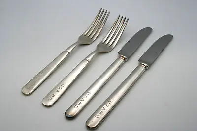 WWII  1877 N.F. Co. US Army Medical Department Hospital Mess Hall 2 Fork 2 Knife • $24.95