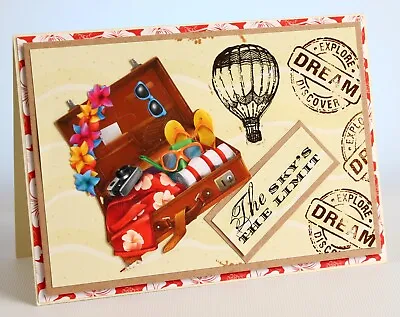 Handmade Customise Decoupage Card Birthday Travel Suitcase Air Balloon  5x7  • £2.70
