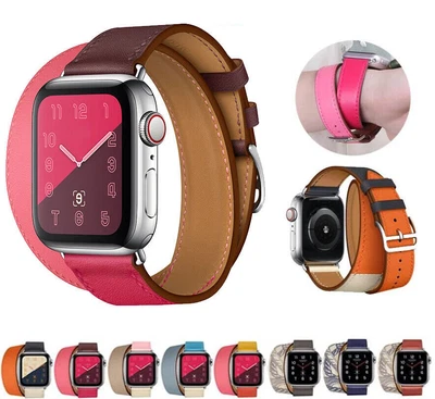 $24.19 • Buy Double Tour Genuine Leather Band For Apple Watch Series 7 41 45 38 40 42 44 Mm