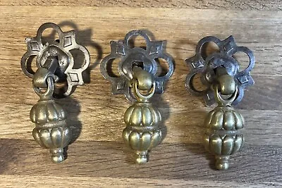 3 Vintage Antique Victorian Brass Dresser Drawer Knob Drop Pulls • $12.95