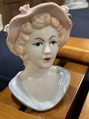 Ugly Vintage Lady Head Vase 5.25” Pink Blue RBF • $19.50