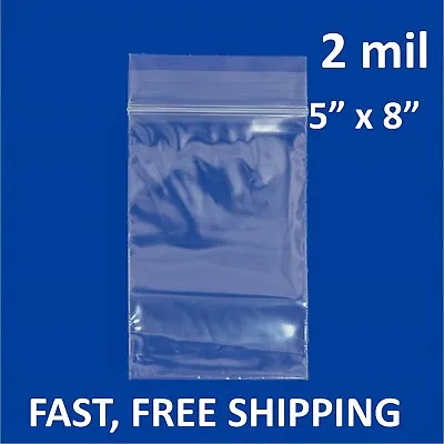 5 X8  CLEAR 2 MIL ZIP SEAL BAGS POLY PLASTIC RECLOSABLE LOCK SMALL LARGE BAGGIES • $8.94