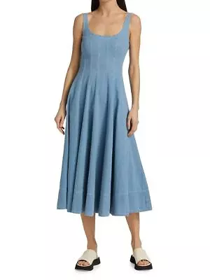 $249 • Buy NWT Staud Wells Denim Dress Size 10 Light Blue 