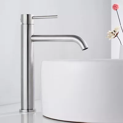 £24.79 • Buy Tall Bathroom Sink Taps Stainless Steel Brushed Basin Mixer Tap Countertop GD