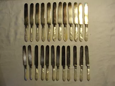 24 Antique Meriden Cutlery 1855 Silver Plate Mother Of Pearl Handle Knives  *186 • $44.99