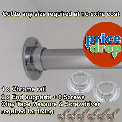 £3.40 • Buy Wardrobe Round Rail 25mm Wardrobe Hanging Rails + Free End Supports With Screws.