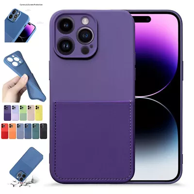 $14.98 • Buy Card Slot Pocket Case Liquid Silicone Cover For IPhone 14 13 12 11 Pro Max 7/8 X