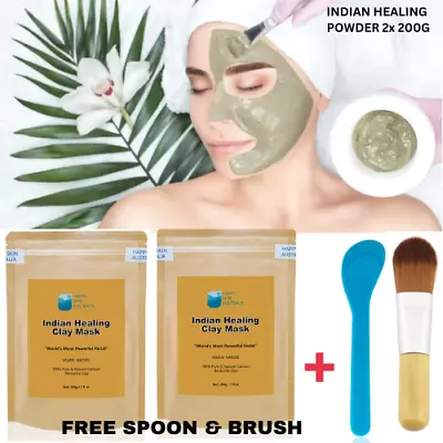 Indian Healing Clay Mask Powder For Acne Pores Face Skin Cleanse Detox (2x200g) • $19.99