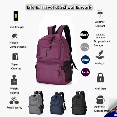 NEW Women Men Zipper Laptop Backpack Work School Travel Bags + USB Charging Port • $29.59