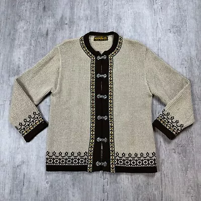 Vtg Nordstrikk Norwegian Sweater Mens L Norway Cardigan Brown Pewter Clasp Rare • $99.99