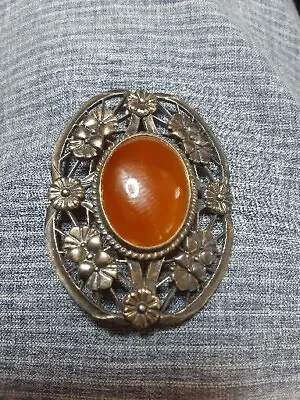 Vintage Fashion Jewelry Symmetalic Sterling 14K Carnelian Brooch • $159.99