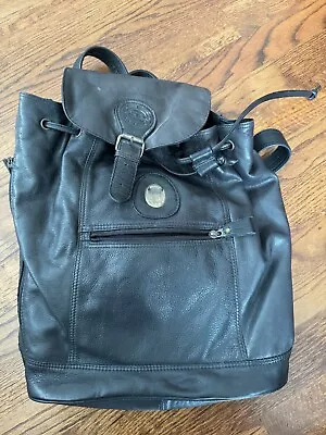 Vintage Eddie Bauer Drawstring Black Leather Backpack Ruck • $0.99