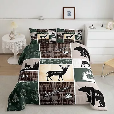 Rustic Cabin Lodge Bedding Twin Size Bear Deer Elk Comforter Set Vintage Far... • $84.99