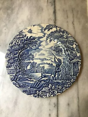 MYOTT 7 1/2' PLATE- THE HUNTER - Blue And White /Hand Engraved-Vintage/1982 • £11.56