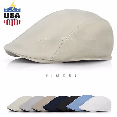 Summer Plain Linen Newsboy Gatsby Cap Ivy Hat Golf Driver Mens Flat Cabbie  • $9.45