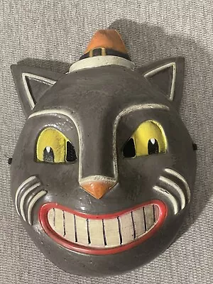 Vintage Looking Halloween Gray Cat Half Mask Plastic Hat 9x11” Brand New • $17.99