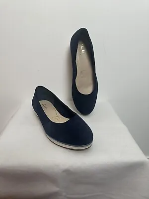 Clarks Somerset Uk 4 Eu 37 Womens Navy Suede Leather Loafers Ballet Pump Shoes • £16.99