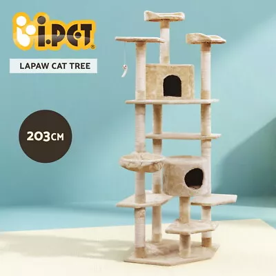 I.Pet Cat Tree Tower Scratching Post Scratcher 203cm Condo Trees House Bed Beige • $102.95