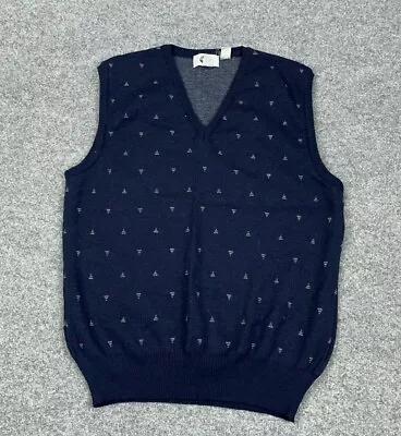 VTG 90s Wool V-Neck Sweater Vest Adult XL Blue Wool Geometric Knit Italy Made • $22