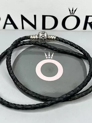 Genuine Pandora Moments Black Leather Wrap Charm Bracelet - 20cms • £0.99