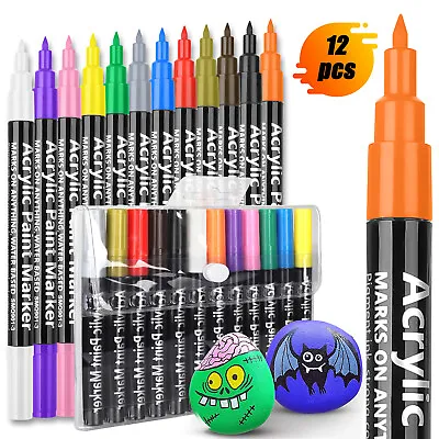 12PCS Colors Acrylic Paint Pens DIY Marker Set Waterproof Premium Extra Fine Tip • $12.48
