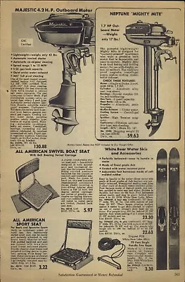 1956 PAPER AD Neptune Mighty Mite Outboard Motor Majestic White Bear Water Skis • $19.99