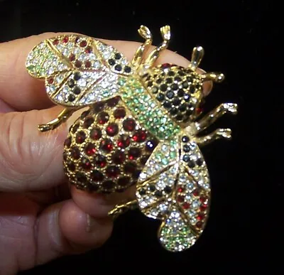 CINER Large Ruby Peridot Sapphire And Pave Crystals Bee Pin • $175