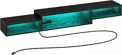 TV Stand 71  Floating TV Stand With Power Outlet & LED Light Black Wall Mounte • $110.99