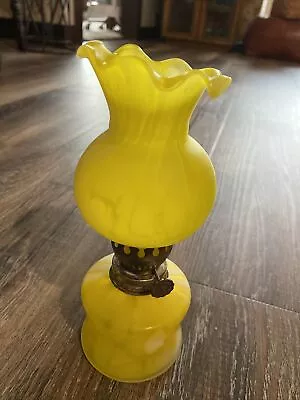Vintage Yellow Marbled Art Glass Kerosene Lamp 7.5  Height • $25