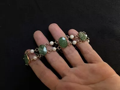 Vintage Jade And Akkoya Pearl Gold Bracelet • $80