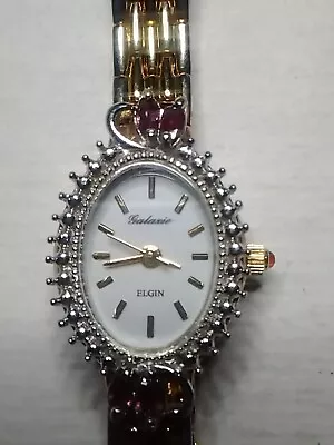 Galaxie By Elgin Ladies Dress Watch Small Face Gold Purple Stones Ga 1000 Pc-21a • $100