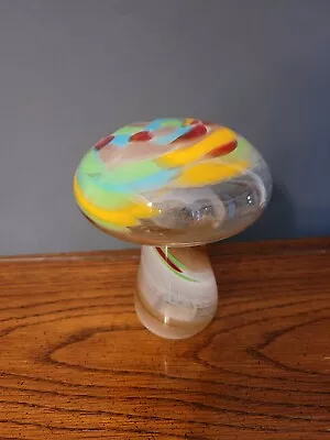 Art Glass Colorful Mushroom Figurine Paperweight 5  Tall Rare • $39.95