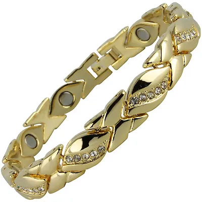 Magnetic Bracelet Ladies Alloy Magnetic Arthritis Gold Plate Diamante 3000 Gauss • £7.19