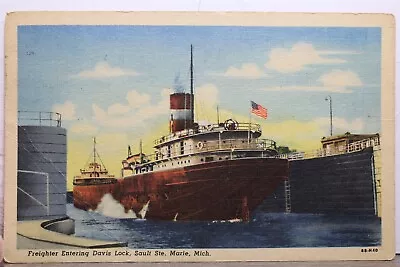 Michigan MI Sault Ste Marie Davis Lock Freighter Postcard Old Vintage Card View • $0.50