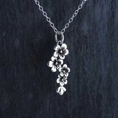 Cherry Blossoms Charm Necklace 925 Sterling Silver Japanese Pink Flower Gift NEW • $25