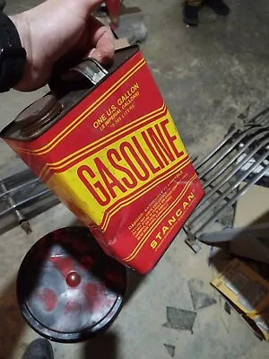 Vintage Stancan 1 Gallon Gas Gasoline Fuel Can Metal Red And Yellow  • $7