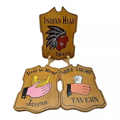 Lot Of 3 Vintage Tavern Wooden Signs Bird In Hand Indian Head & Sore Thumb • $14.97