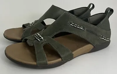 Merrell Flaxen Olive Green Leather Woman’s Size 6 Flat Sandals Open Toe • $11.50