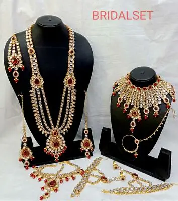 Indian Gold Tone Kundan Bridal Costume Wedding Fashion Jewelry 9 Pc Combo Set • $29.99