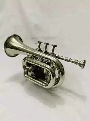 Brass Polished Bugle Instrument Pocket Trumpet With 3 Valve &Vintage Flugel Horn • $106.65
