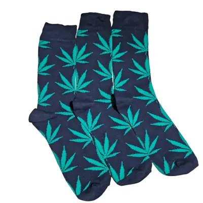 3 6 Pack Mens Weed Leaf Cotton Black Cannabis Ganja Marijuana Socks Size 6-11 • £4.99