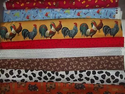 ROOSTER Chicken Cow FARM Cotton Quilt FABRIC U-Pick SEE INFO 1/2 Yd BTHY • $3.95