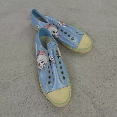 Ed Hardy Shoes Womens 10 US 41 EU Light Blue Skull Roses Slip On Sneakers • $44.95