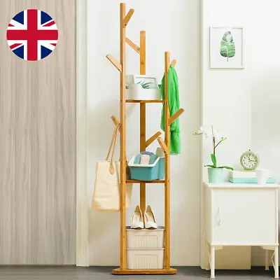 £25.59 • Buy Wooden Coat Hat Hanger Stand 10 Hooks Floor Standing Clothes Bags Umbrella Rack