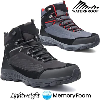 Mens Waterproof Walking Hiking Boots MEMORY FOAM Ankle Running Trainers Shoes • £19.95